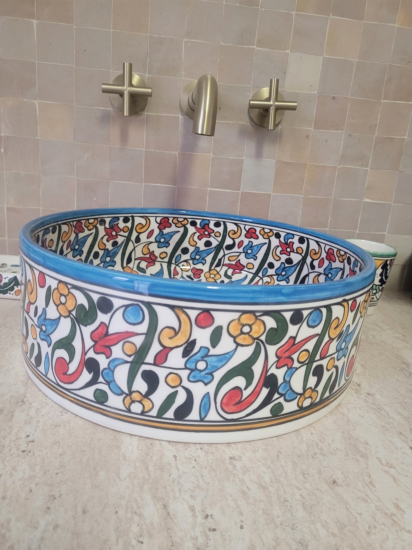 Handcrafted Moroccan Ceramic Sink – Multicolor Floral Design