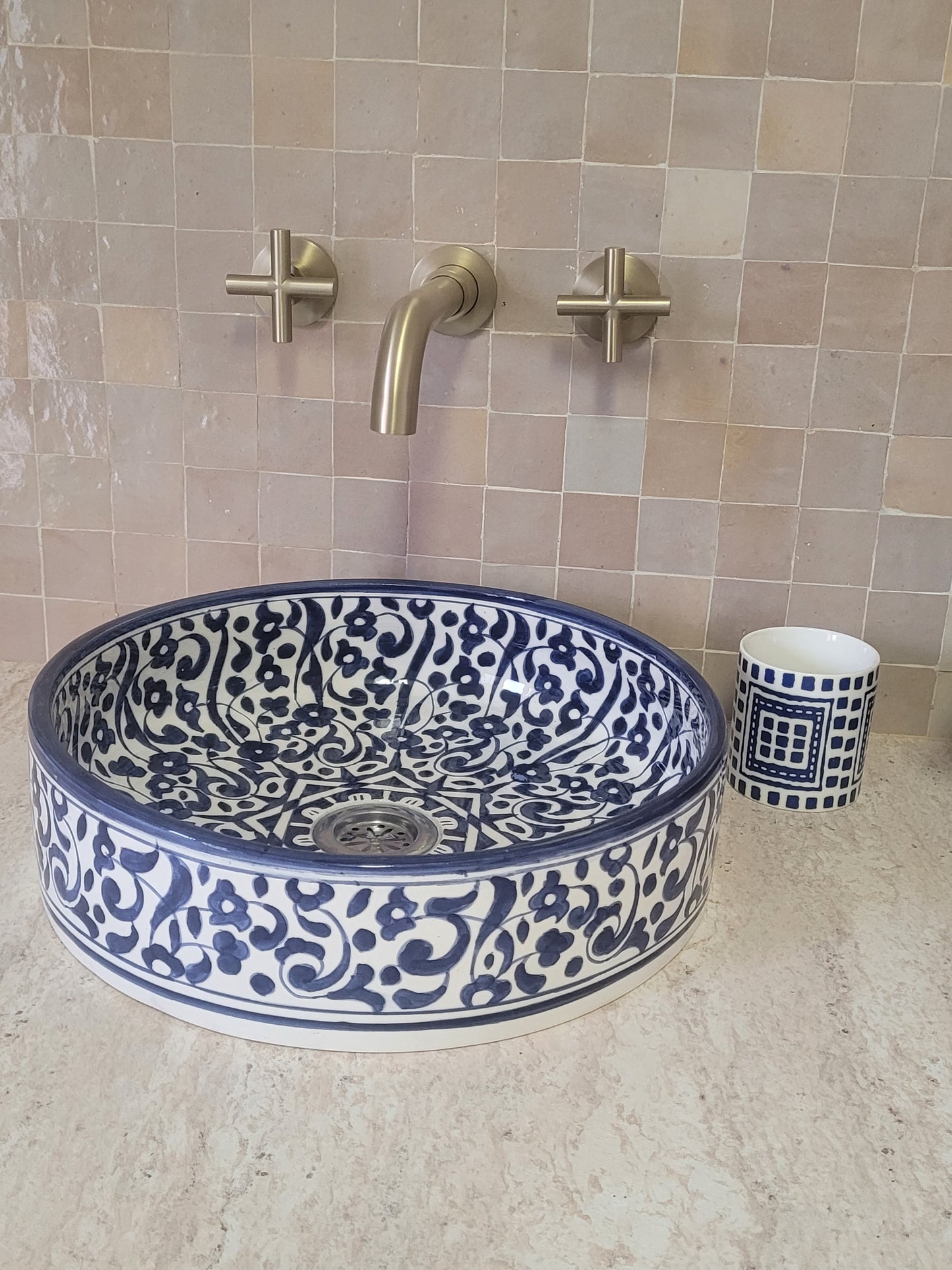 Handcrafted Moroccan Ceramic Sink – Blue Floral Design