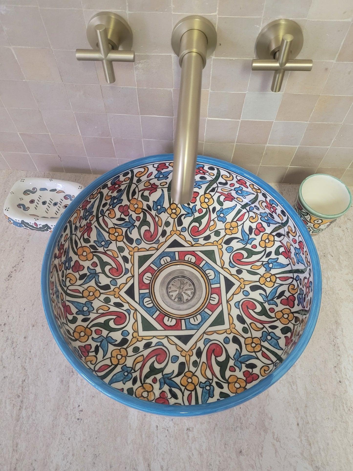 Handcrafted Moroccan Ceramic Sink – Multicolor Floral Design