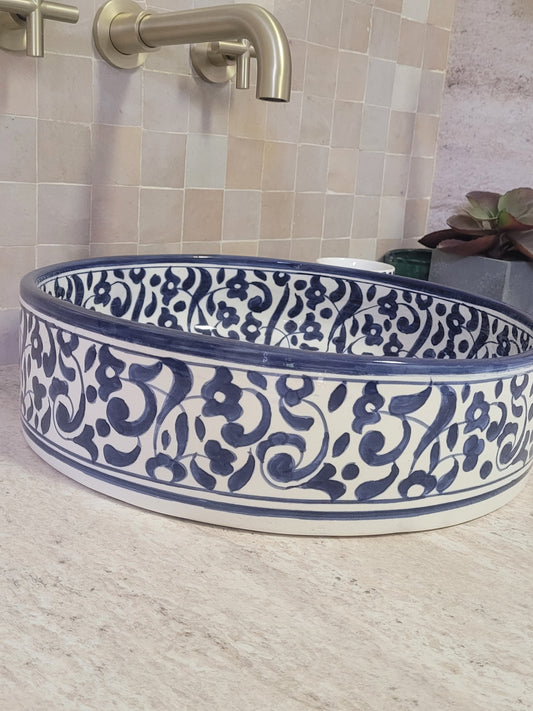 Handcrafted Moroccan Ceramic Sink – Blue Floral Design