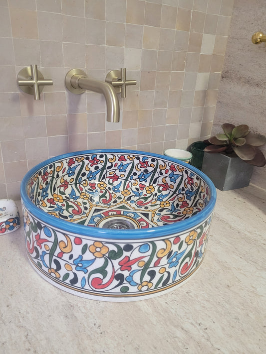 Handcrafted Moroccan Ceramic Sink – Multicolor Floral Design