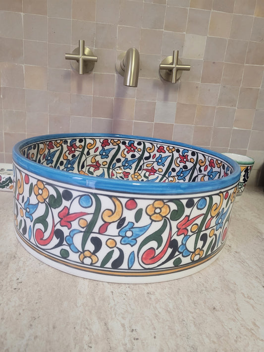 Handcrafted Moroccan Ceramic Sink – Multicolor Floral Design